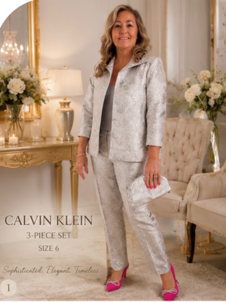 Calvin Klein Silver Suit - Size 6 - Elegant